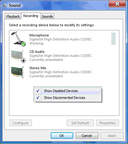 sound recording from Windows Vista